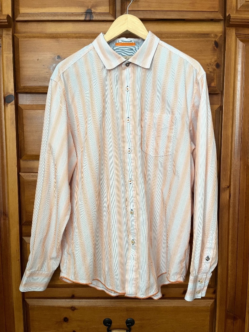 Tommy Bahama Shirt Mens XL Peach Stripe Long Sleeve Button Up Cotton